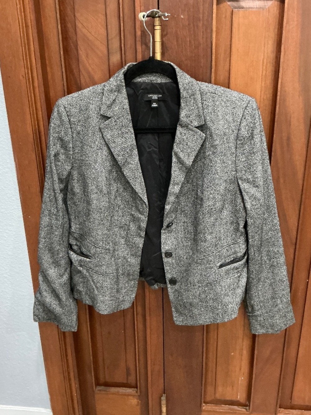 Ann Taylor: Grey Tweed Herringbone Three-Button Tailored Blazer